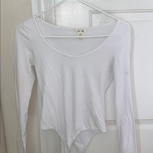 Long sleeve white thong bodysuit